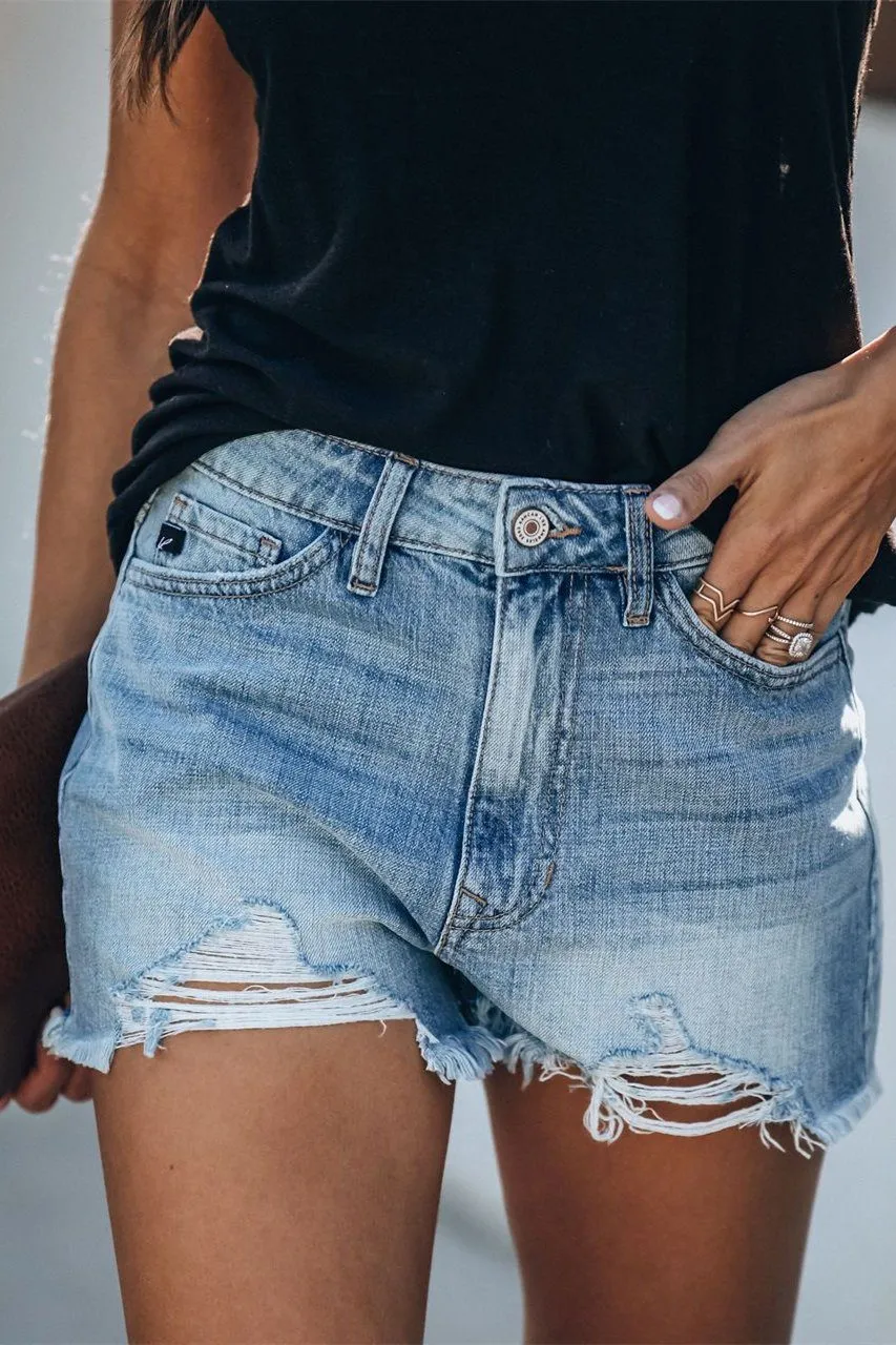 Hazel High Rise Distressed Denim Shorts