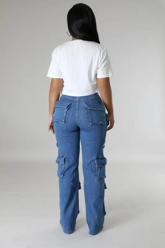 High Rise Cargo Jeans