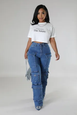 High Rise Cargo Jeans