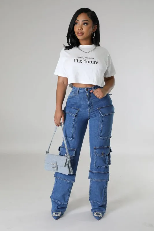 High Rise Cargo Jeans