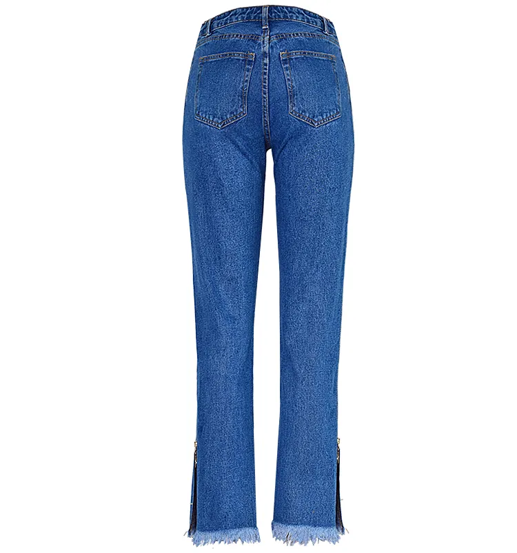 High Waist Denim Trousers Double Side Zipper Flared Casual Pants