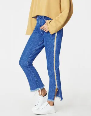 High Waist Denim Trousers Double Side Zipper Flared Casual Pants