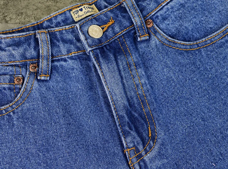 High Waist Denim Trousers Double Side Zipper Flared Casual Pants