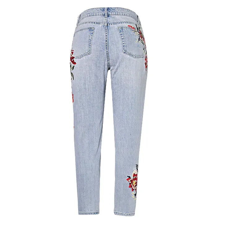 High-waist Embroidery Irregular Denim Pants