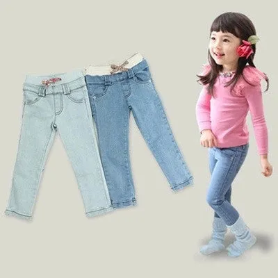 hot summer children's jeans baby girls pants jeans child elastic waist 2-7Y Retail