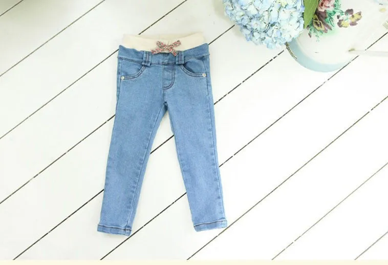 hot summer children's jeans baby girls pants jeans child elastic waist 2-7Y Retail