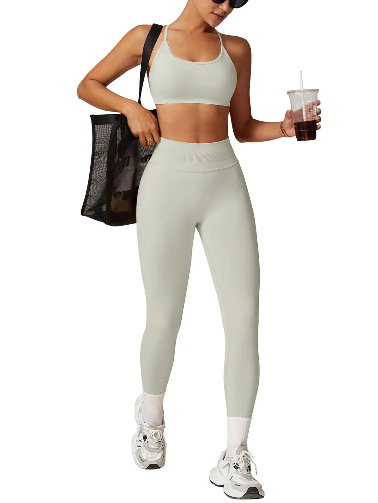 Impact Leggings for Women Seamless Workout Yoga Pants Hidden Scrunch Butt Tummy Control Gym Leggings Mid Low Waist 25" Feather Beige