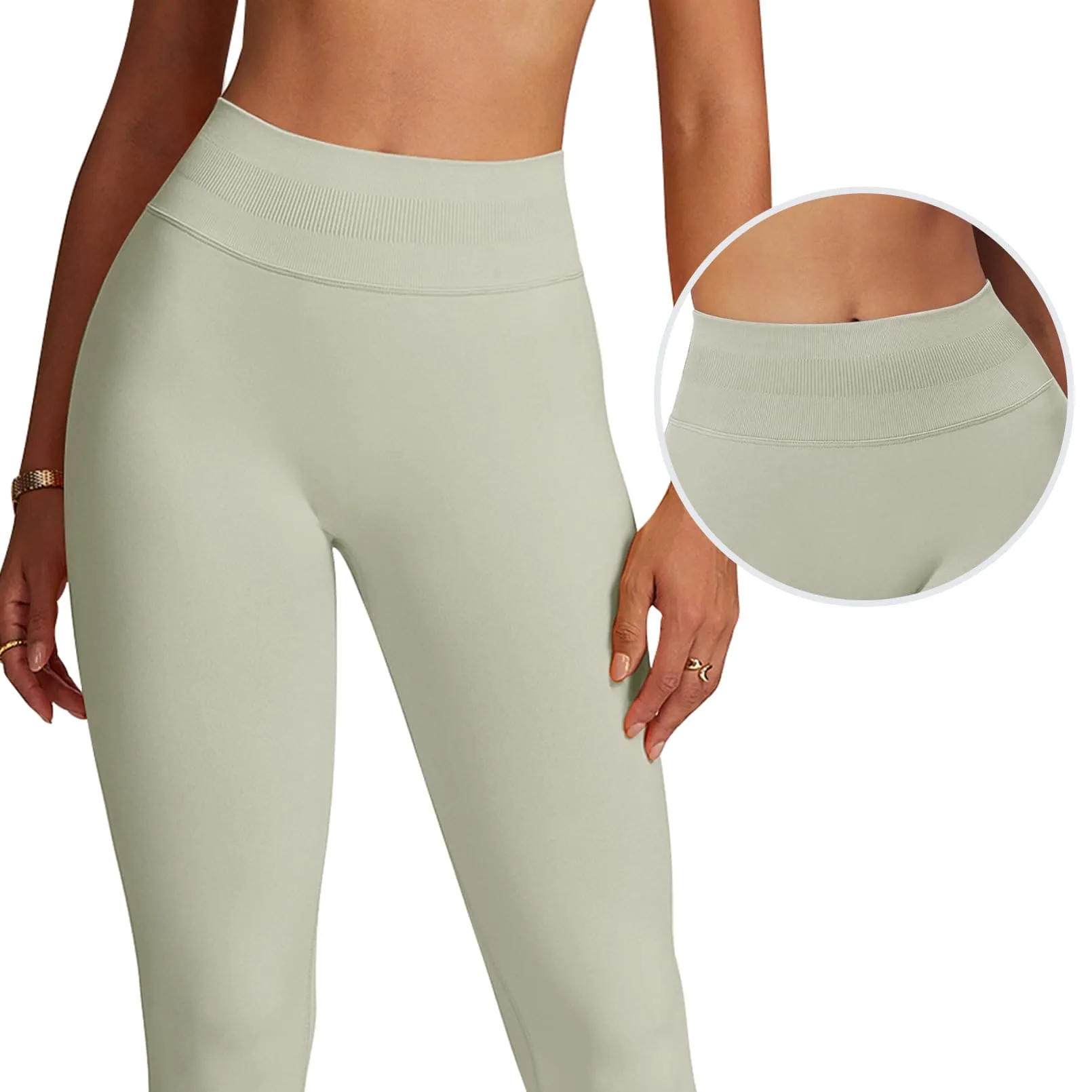 Impact Leggings for Women Seamless Workout Yoga Pants Hidden Scrunch Butt Tummy Control Gym Leggings Mid Low Waist 25" Feather Beige