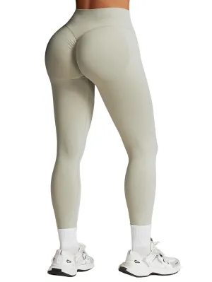 Impact Leggings for Women Seamless Workout Yoga Pants Hidden Scrunch Butt Tummy Control Gym Leggings Mid Low Waist 25" Feather Beige