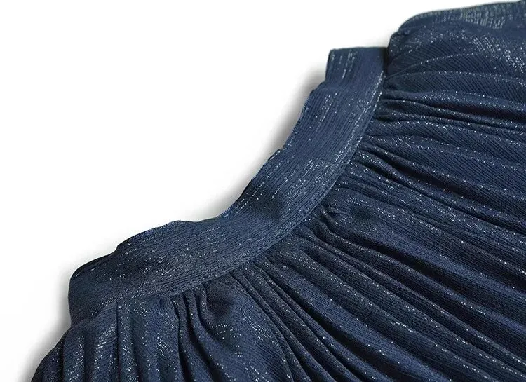 Inaya Butterfly Sleeve Elastic Waist Elegant Party Pleated Long Dress