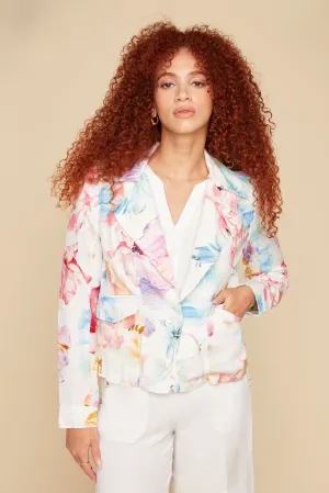 Island Floral Linen Tab Sleeve Blazer