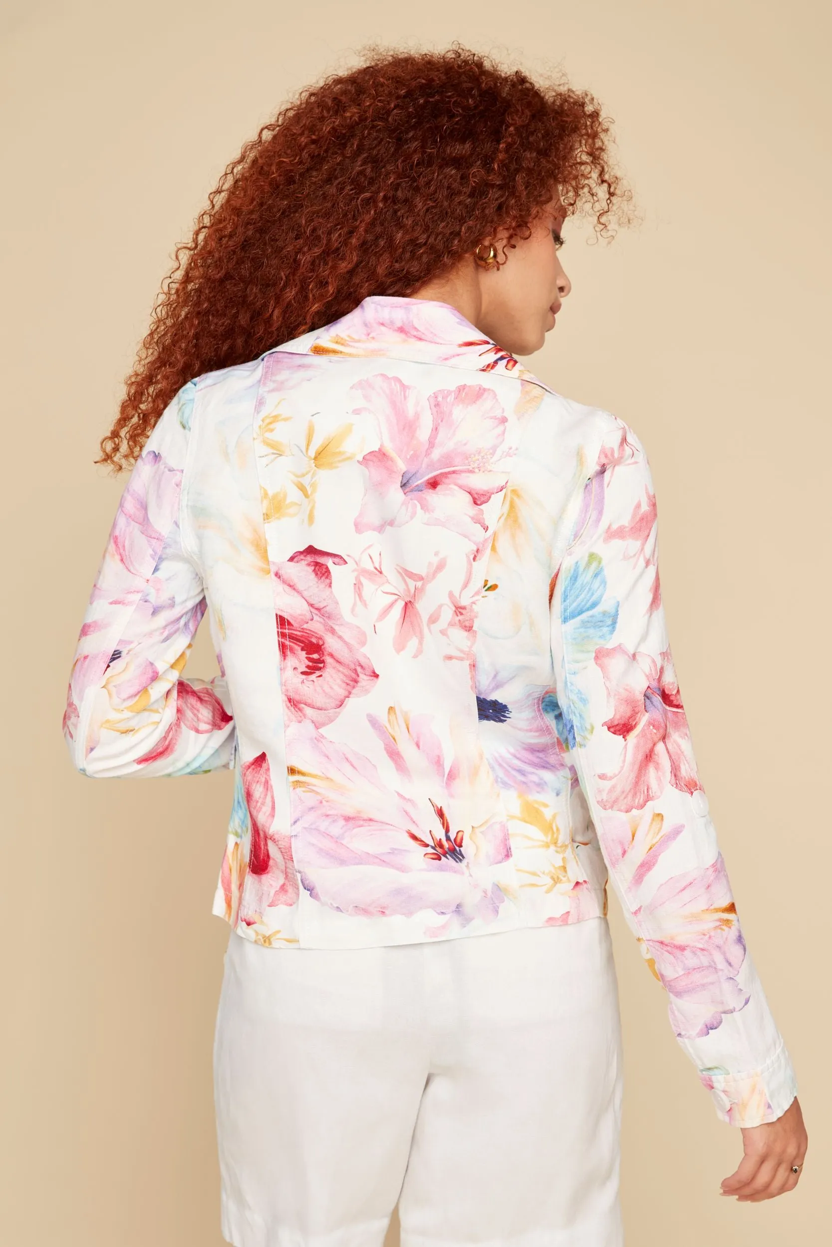 Island Floral Linen Tab Sleeve Blazer
