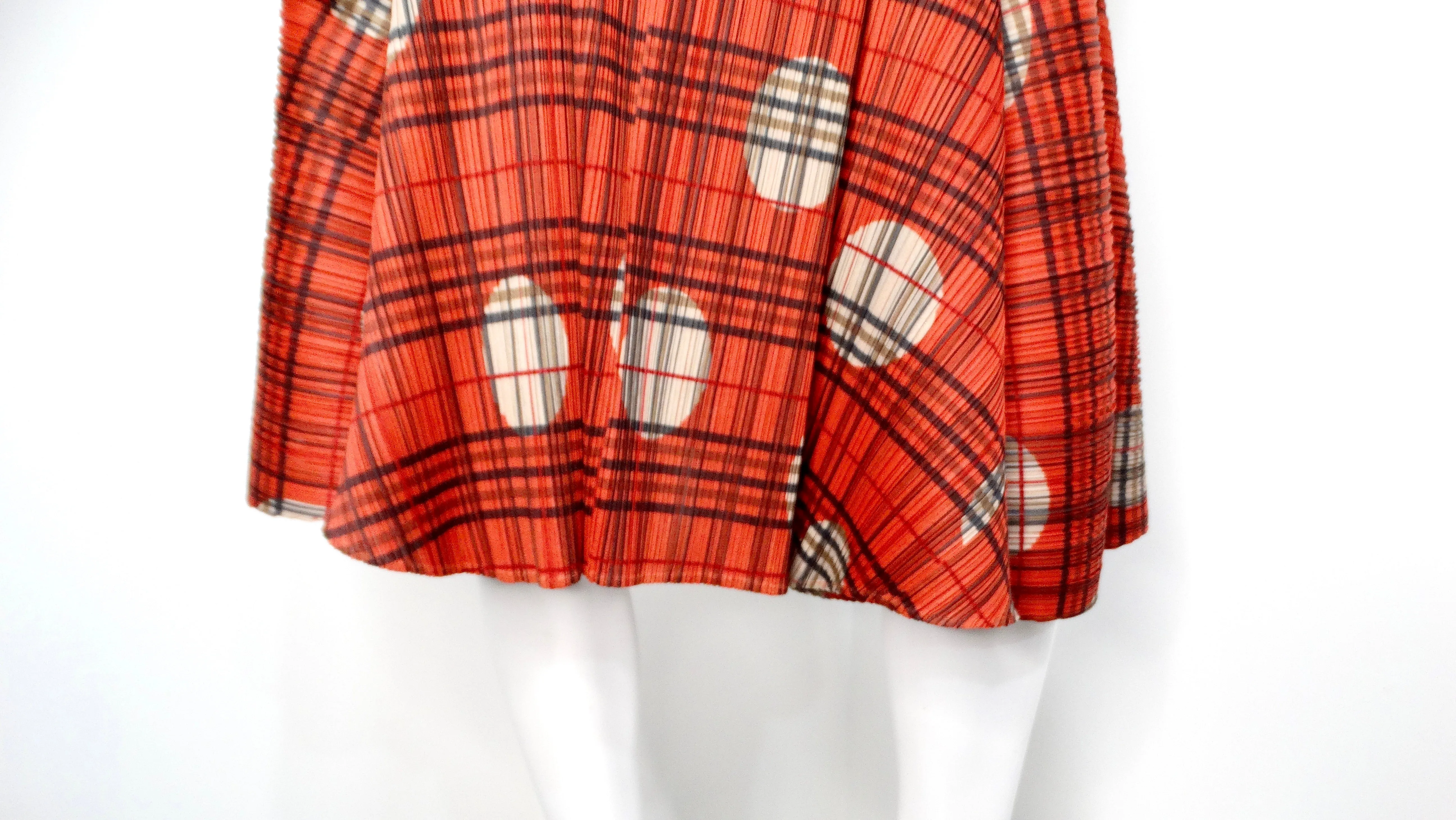 Issey Miyake 1990s Pleats Please Plaid & Polka-dot Pleated Skirt
