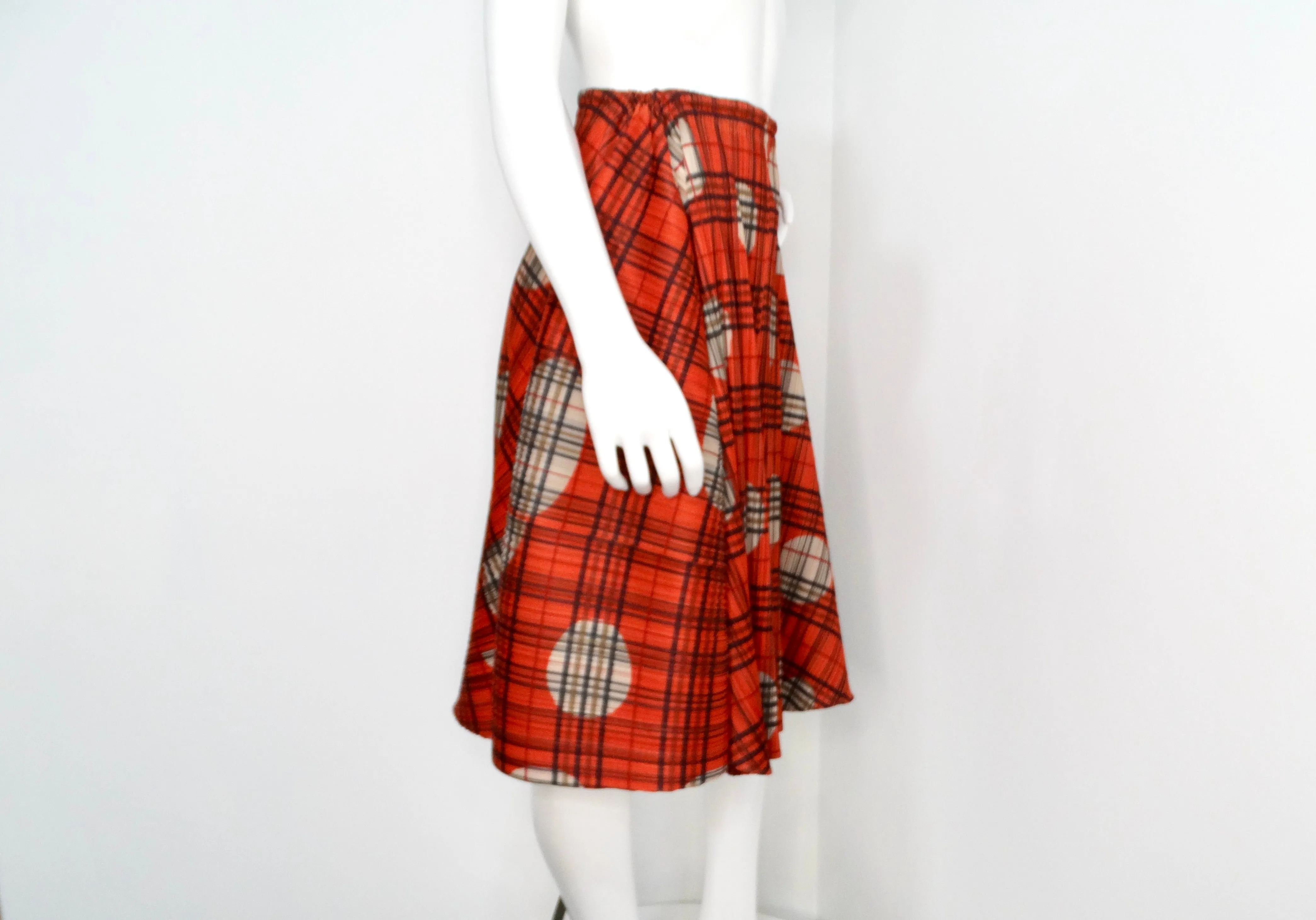 Issey Miyake 1990s Pleats Please Plaid & Polka-dot Pleated Skirt