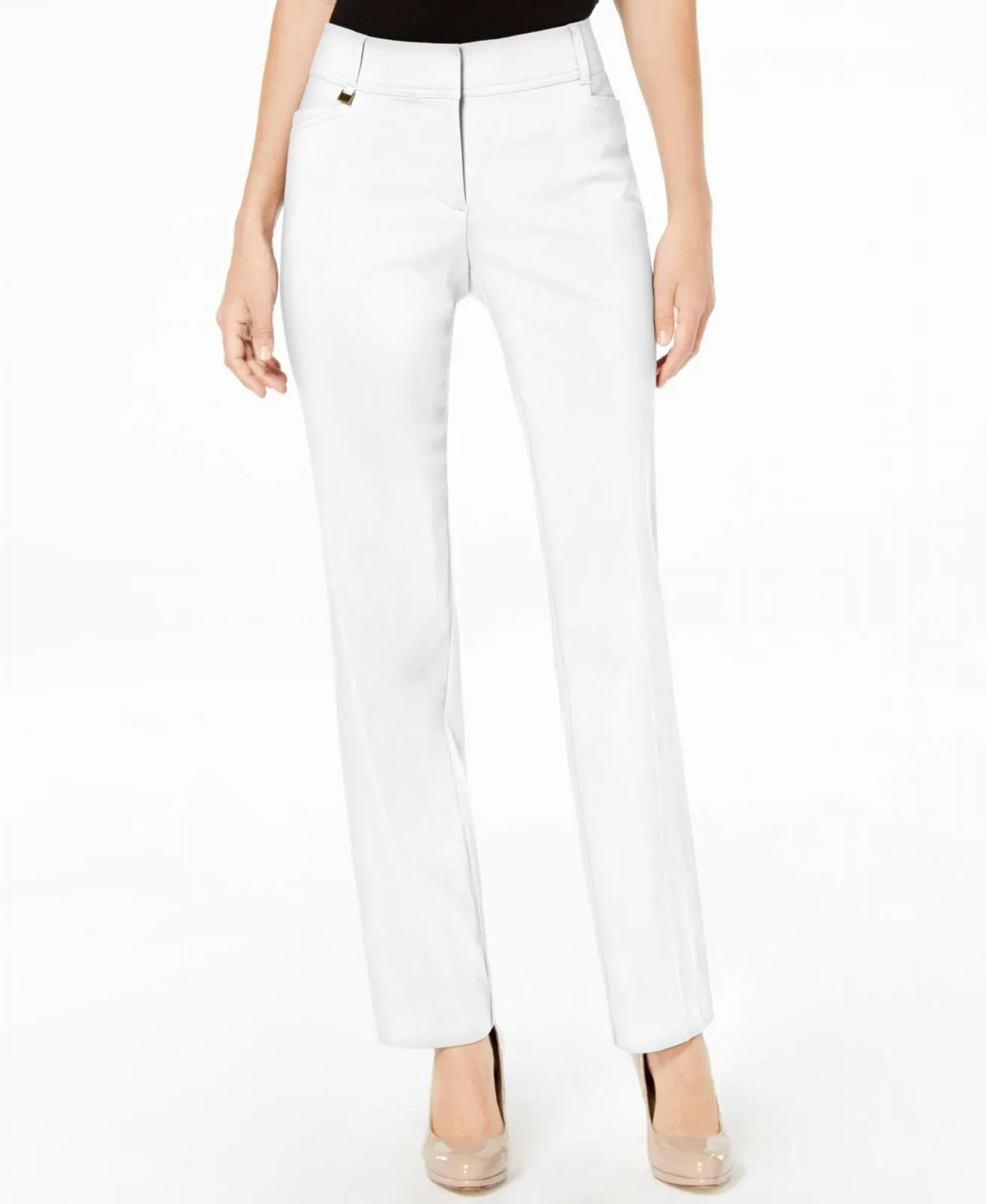 JM Collection Curvy Fit Slim Leg Pants Bright White 16 Short