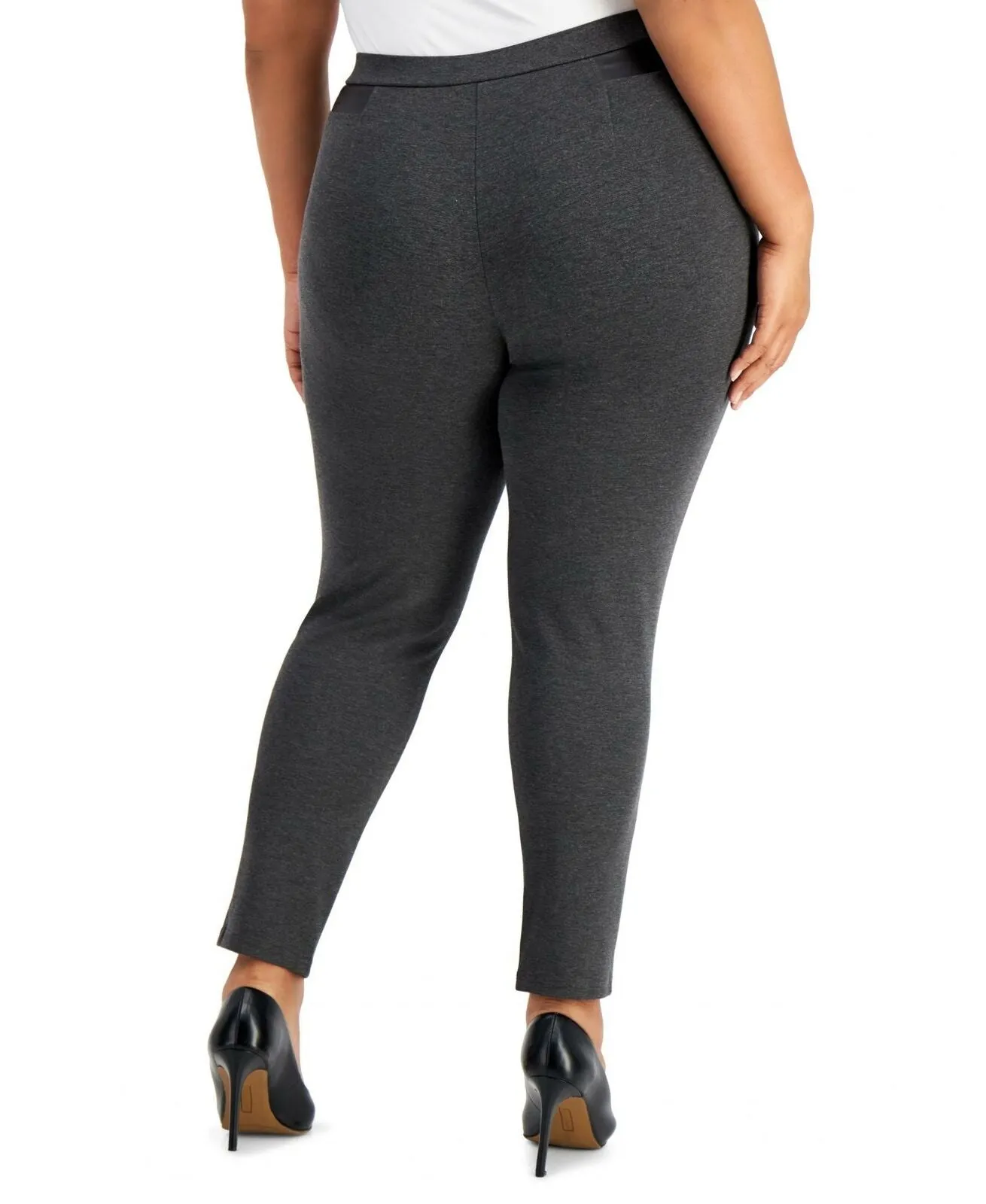 JM Collection Plus Size Faux Leather Trim Ponte Knit Pants