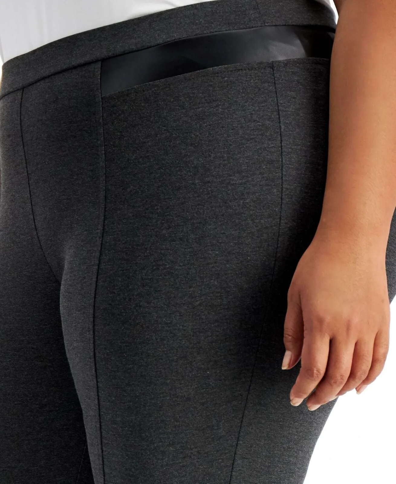 JM Collection Plus Size Faux Leather Trim Ponte Knit Pants