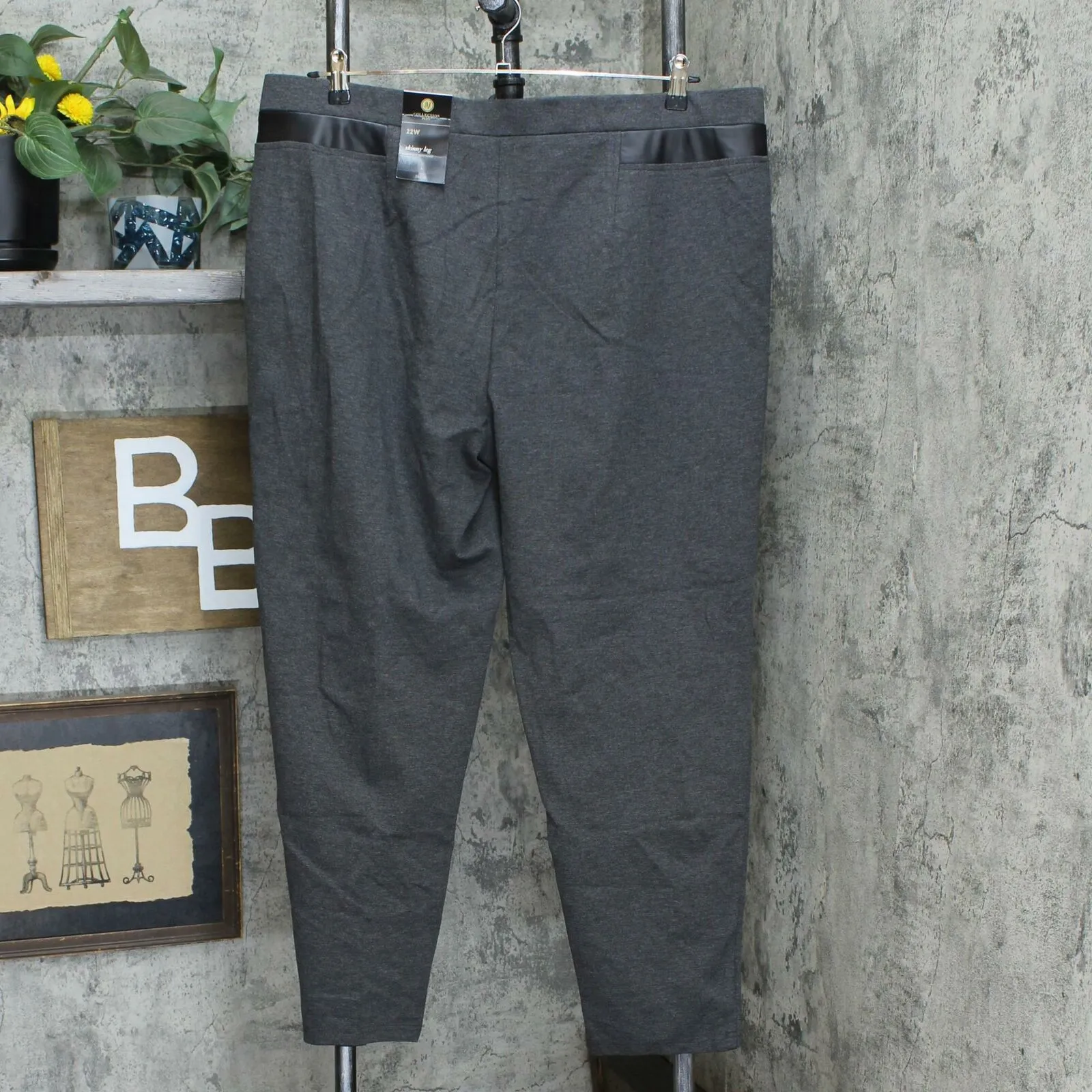 JM Collection Plus Size Faux Leather Trim Ponte Knit Pants