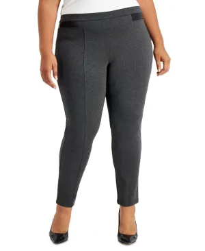 JM Collection Plus Size Faux Leather Trim Ponte Knit Pants