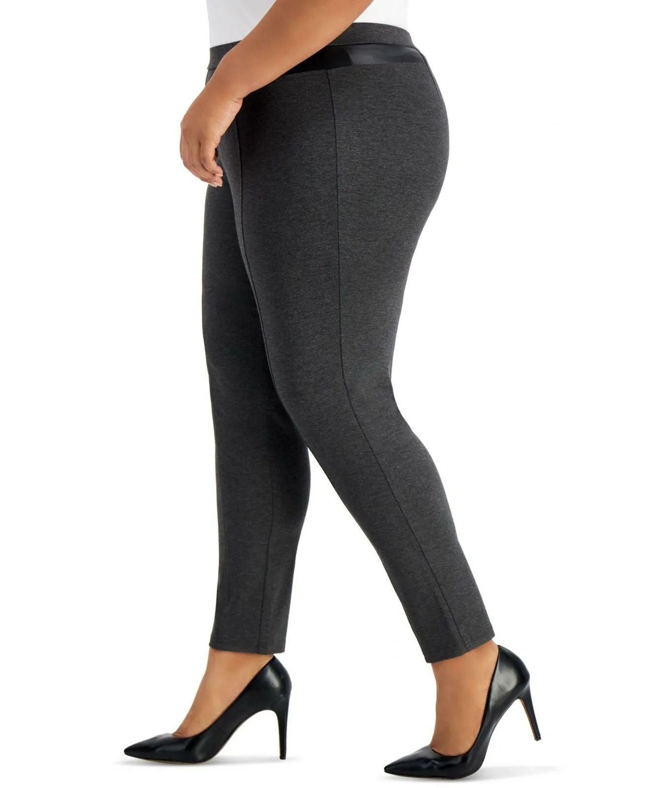 JM Collection Plus Size Faux Leather Trim Ponte Knit Pants
