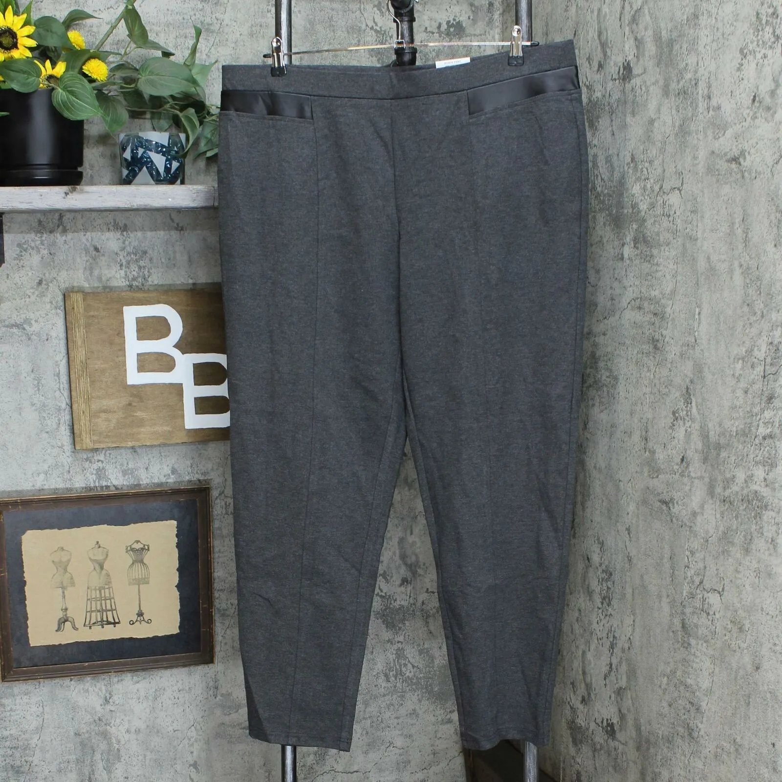 JM Collection Plus Size Faux Leather Trim Ponte Knit Pants