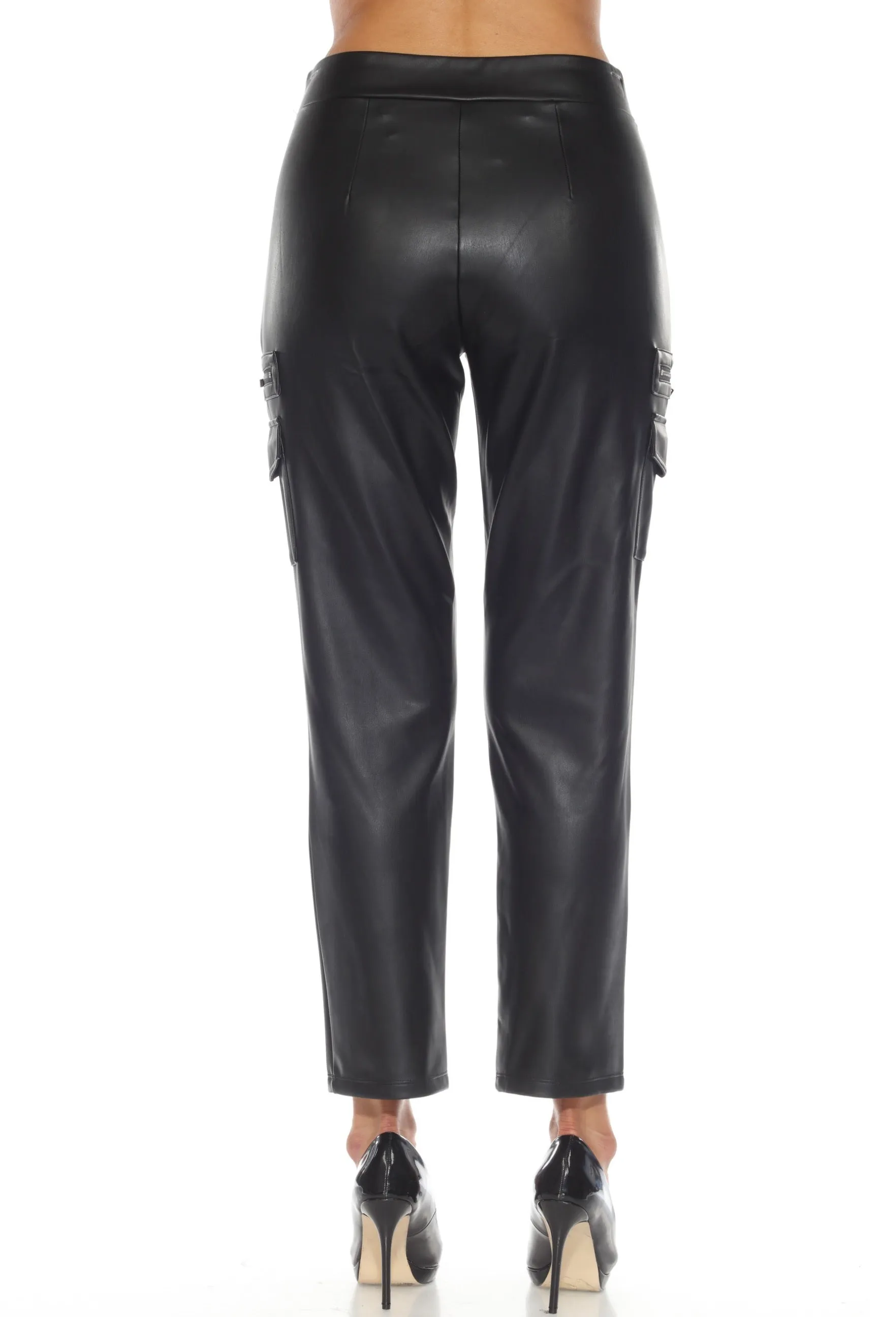 Joseph Ribkoff Black Pull-On Faux Leather Cargo Pants 244939