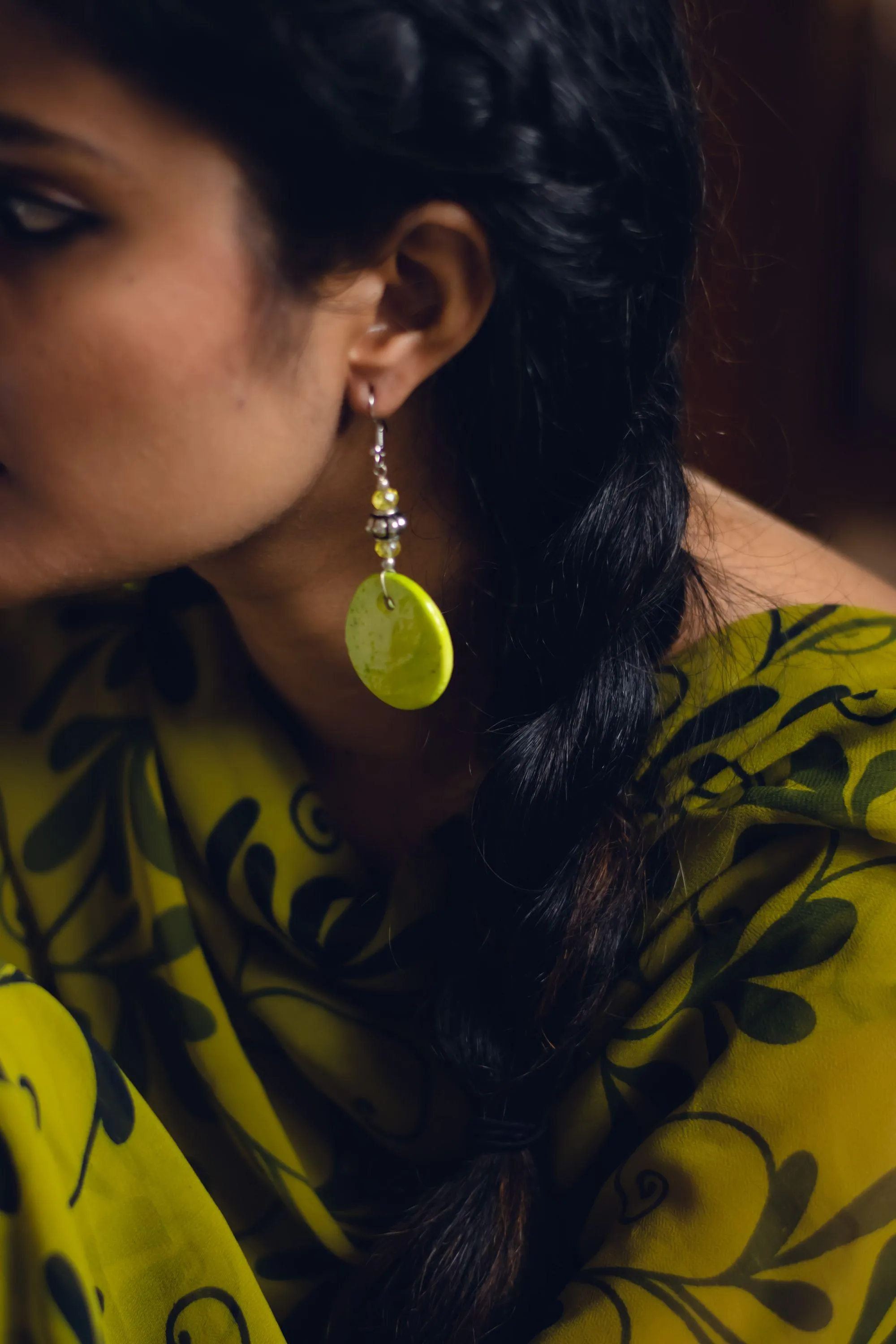 Kaisori blue pottery jewellery - Yellow circle earrings