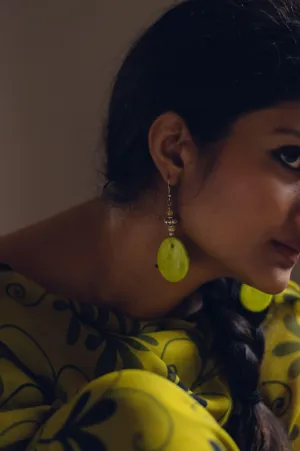Kaisori blue pottery jewellery - Yellow circle earrings