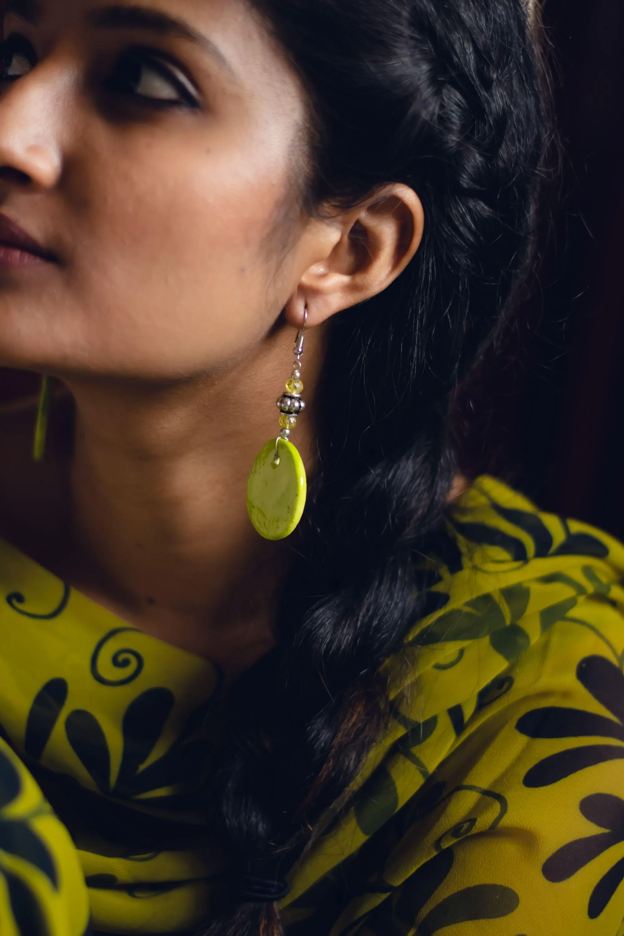 Kaisori blue pottery jewellery - Yellow circle earrings
