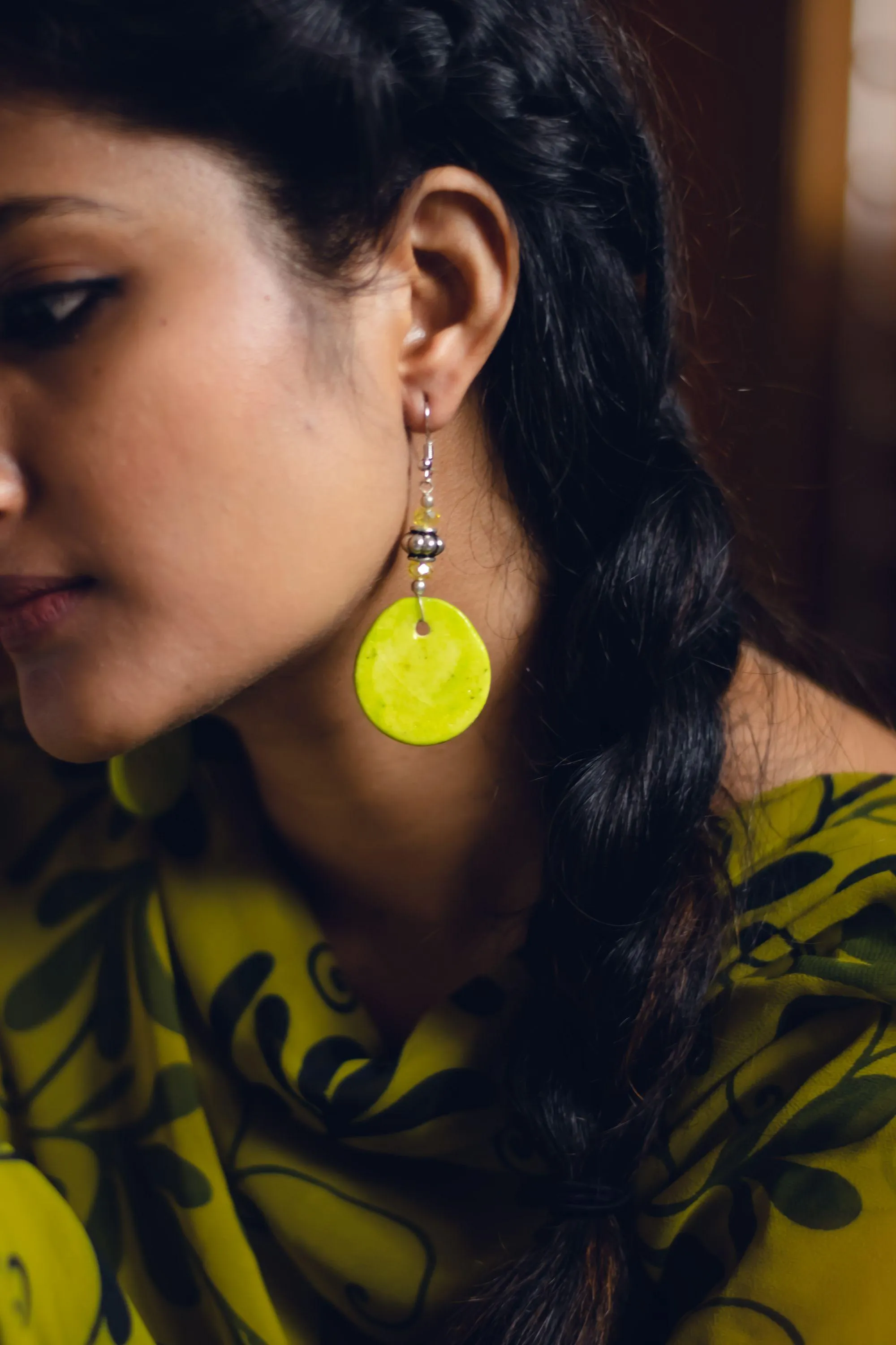 Kaisori blue pottery jewellery - Yellow circle earrings