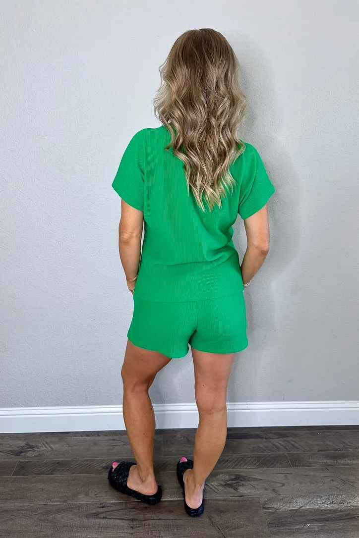 Kelly Green Textured Knit Shorts