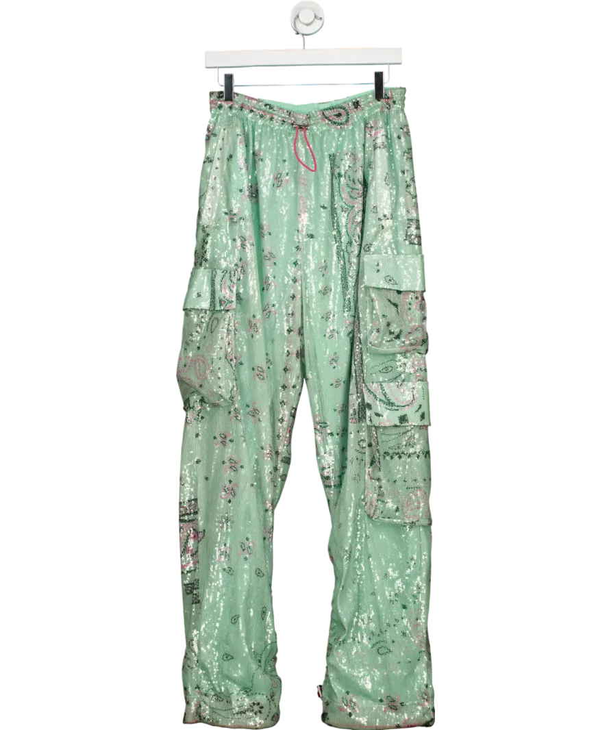 KHRISJOY Green Cargo Pants With Sequins UK S
