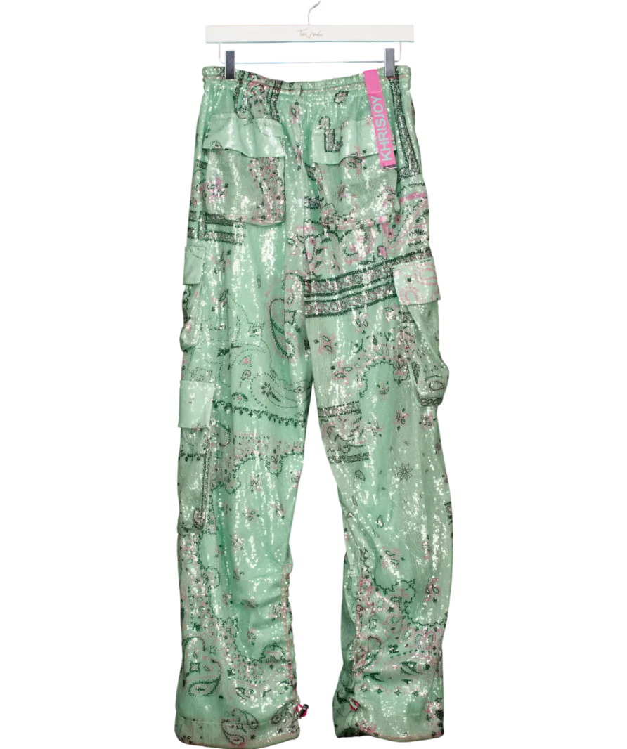 KHRISJOY Green Cargo Pants With Sequins UK S