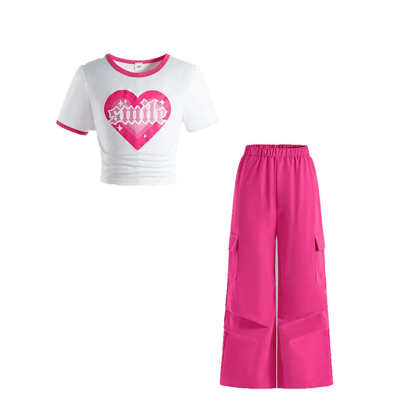 Korean style short-sleeved tops wide-leg overalls two-piece suit