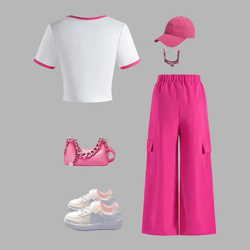 Korean style short-sleeved tops wide-leg overalls two-piece suit