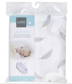 Kushies Bassinet Sheet - Grey Feathers