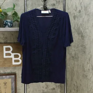 LaBellum by Hillary Scott Women's Flutter Sleeve T-Shirt Navy Large