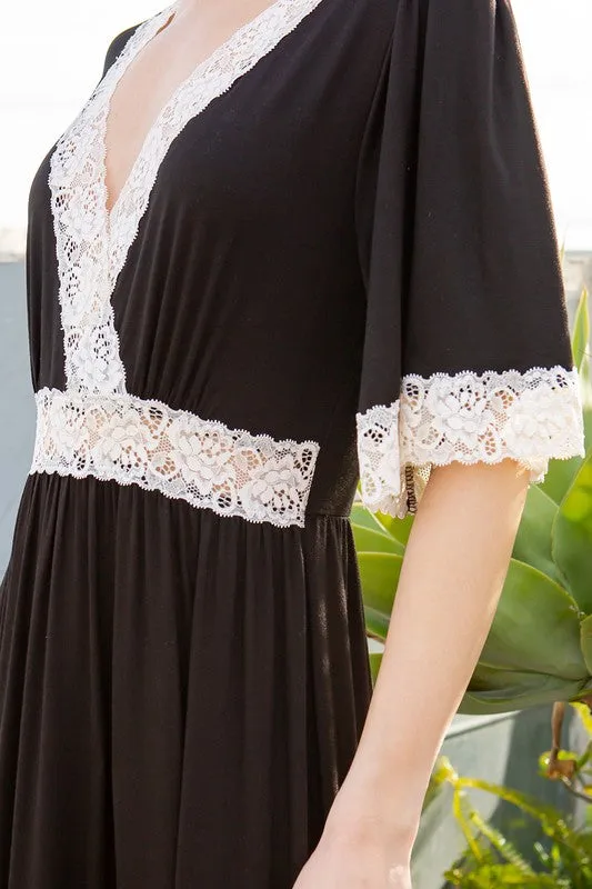 Lace Trim Detailed Tiered Midi Dress