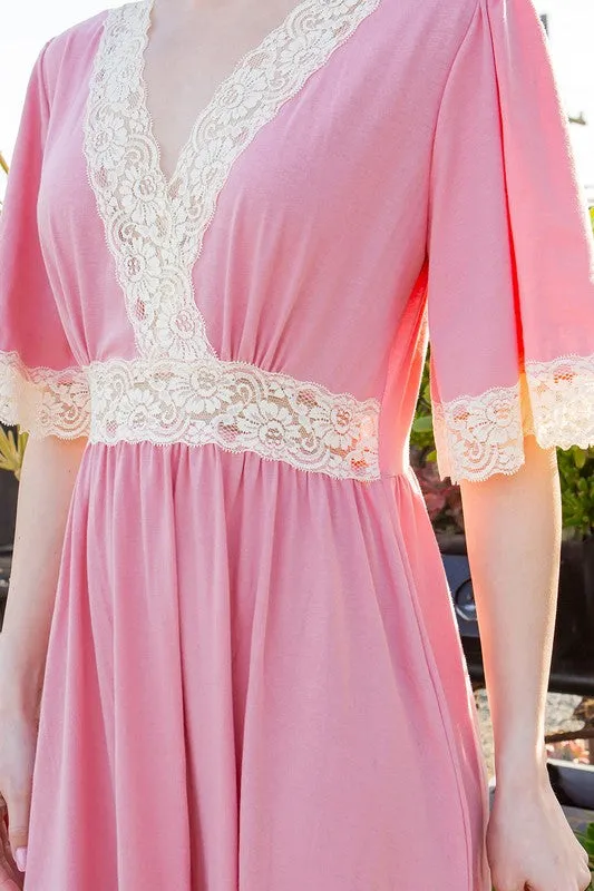 Lace Trim Detailed Tiered Midi Dress