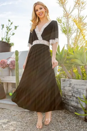 Lace Trim Detailed Tiered Midi Dress