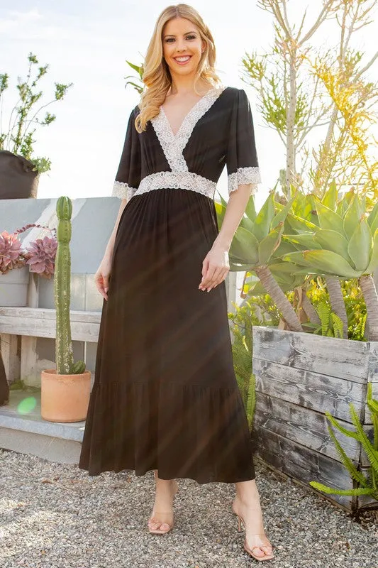 Lace Trim Detailed Tiered Midi Dress