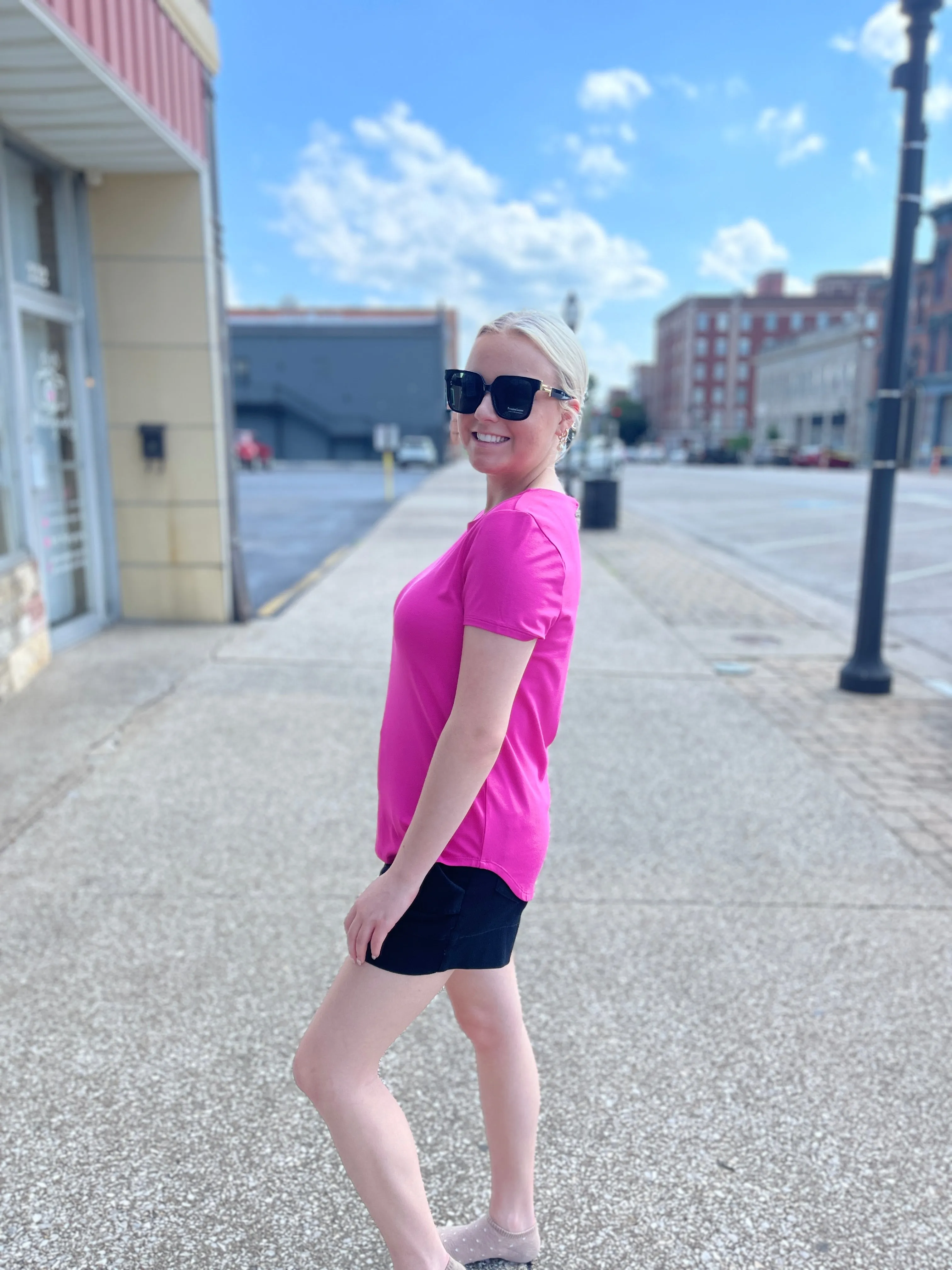 Ladies Hi-Lo Hem Pink Tee