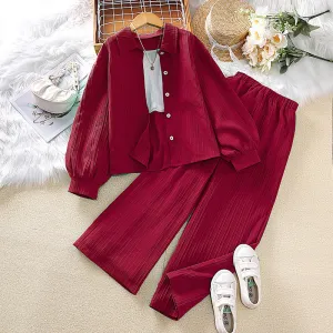 Lapel Long Sleeve Shirt Wide Leg Pants European and American Children's Suit