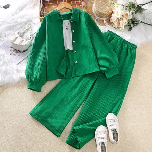 Lapel long-sleeved shirt tops trousers girls suit