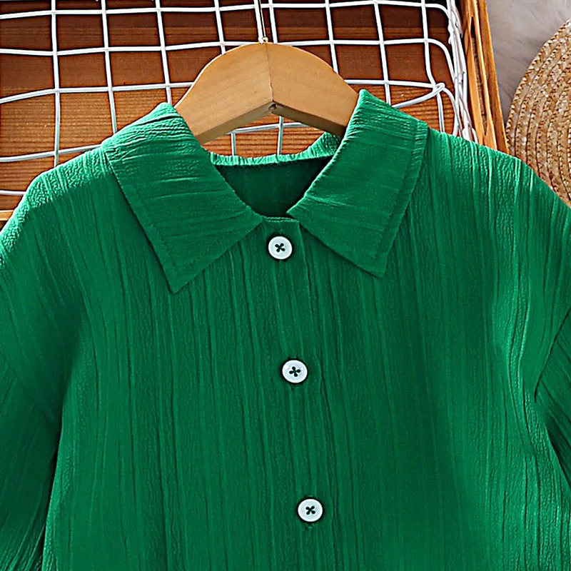 Lapel long-sleeved shirt tops trousers girls suit