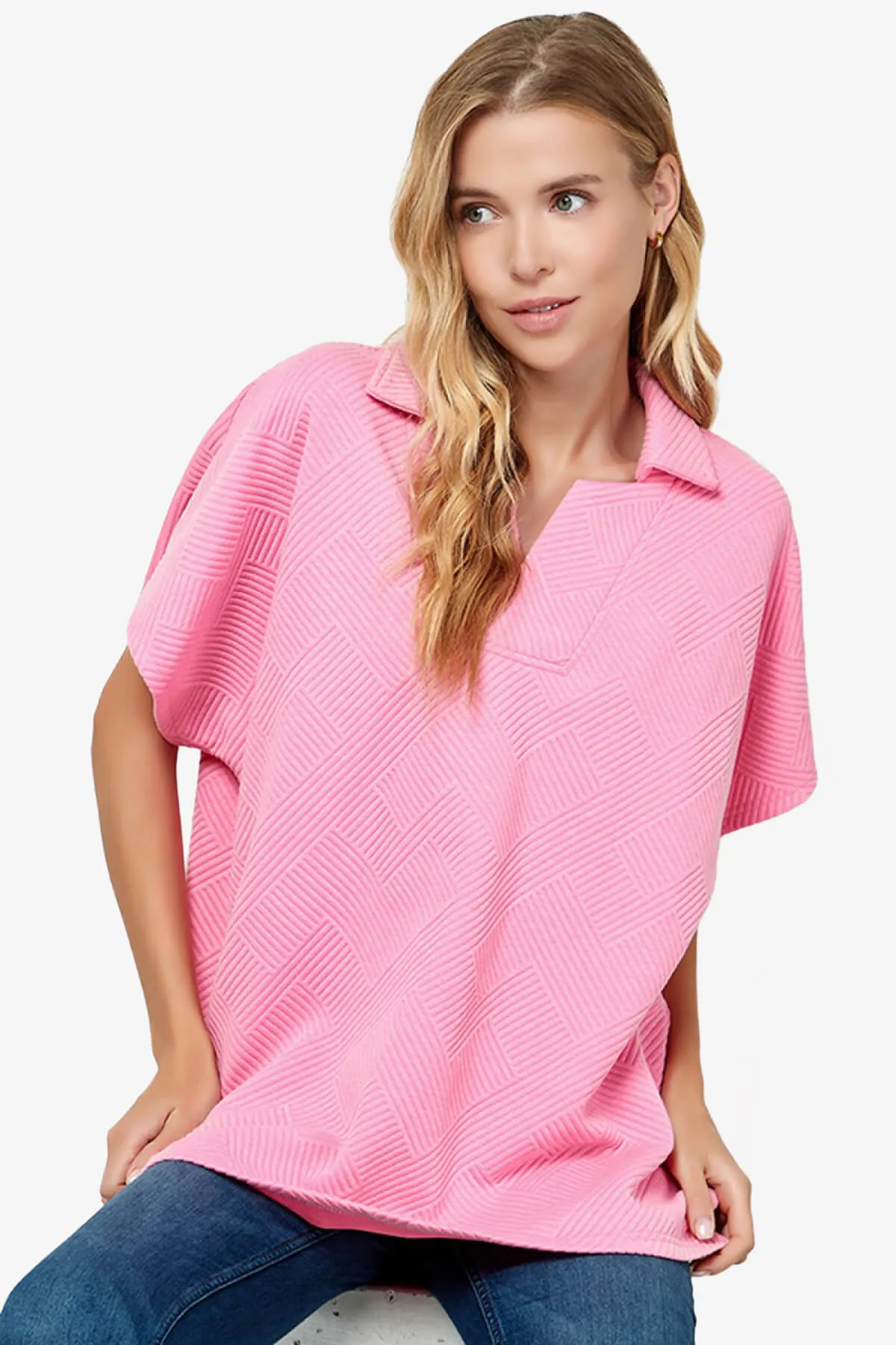 Lassy Short Sleeve Textured Polo Sweatshirt