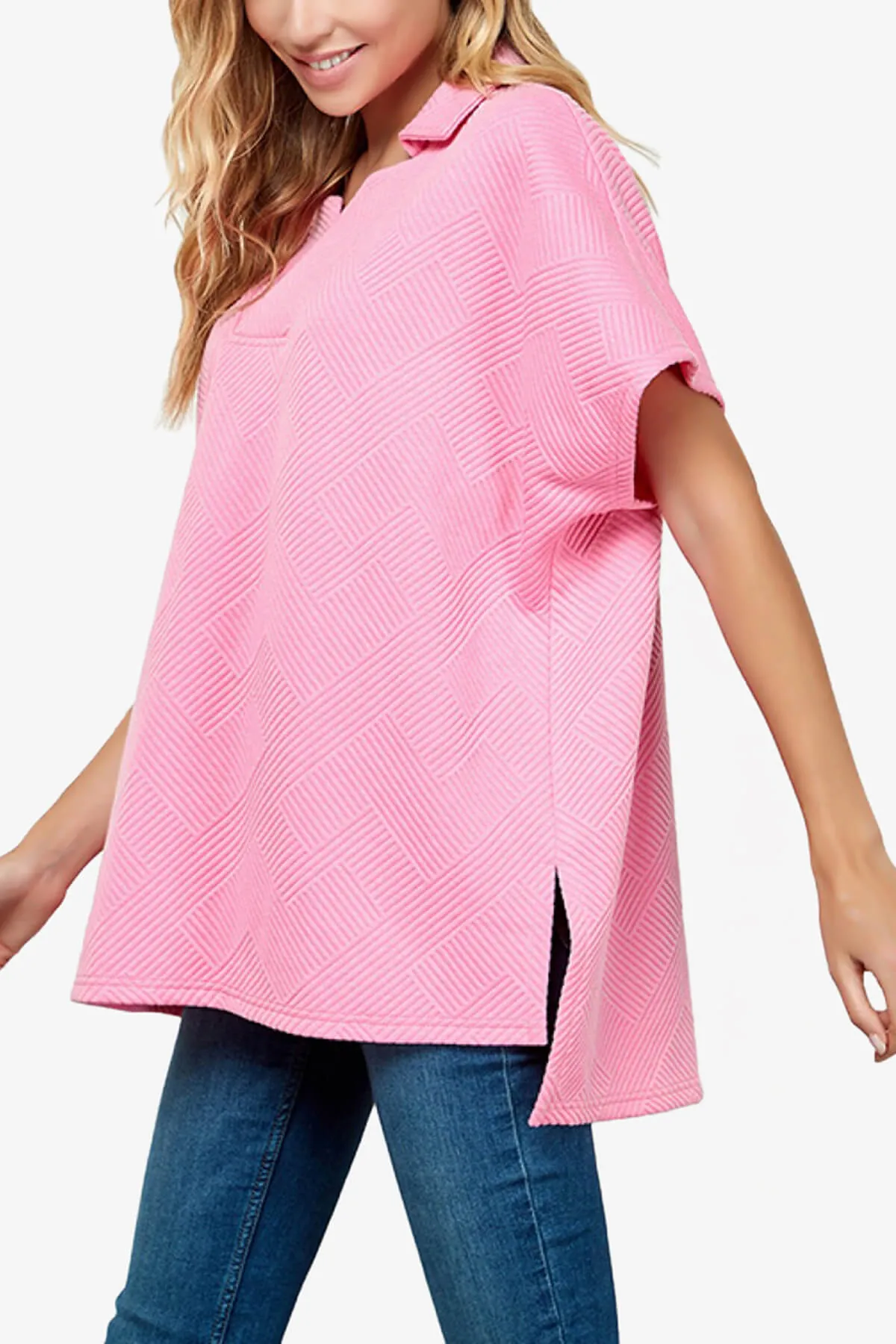 Lassy Short Sleeve Textured Polo Sweatshirt