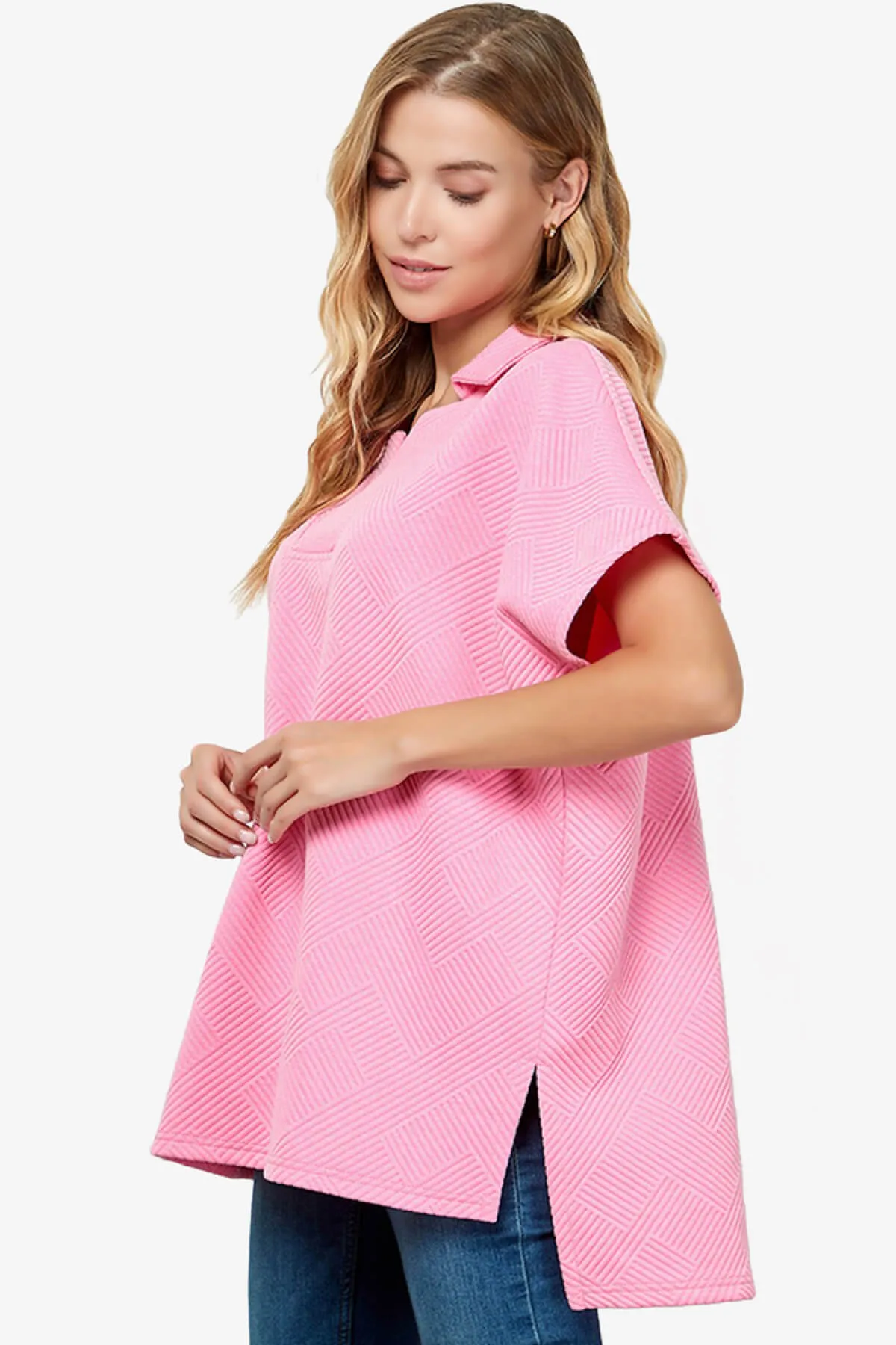 Lassy Short Sleeve Textured Polo Sweatshirt
