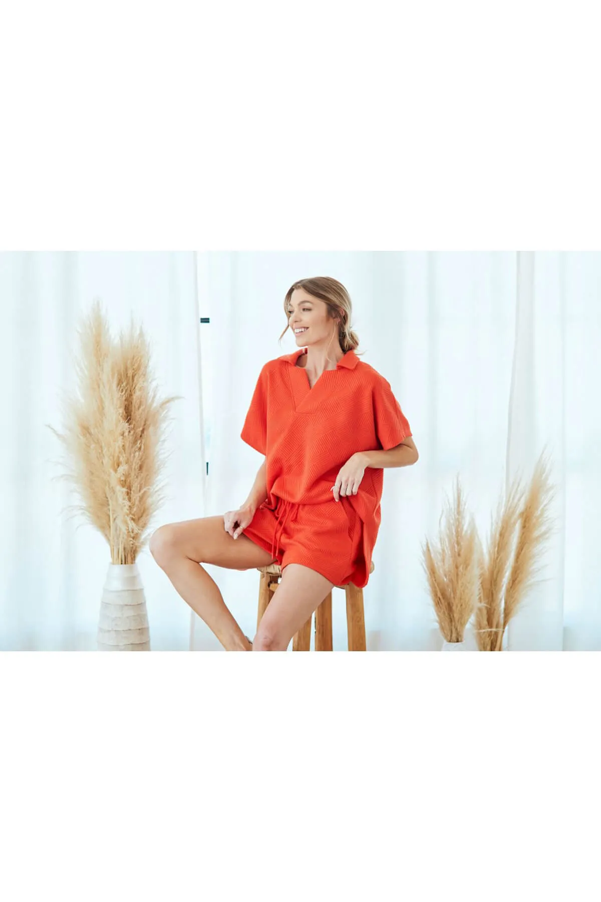 Lassy Short Sleeve Textured Polo Sweatshirt