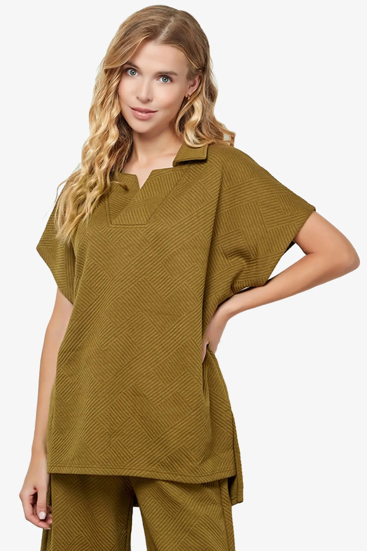 Lassy Short Sleeve Textured Polo Sweatshirt